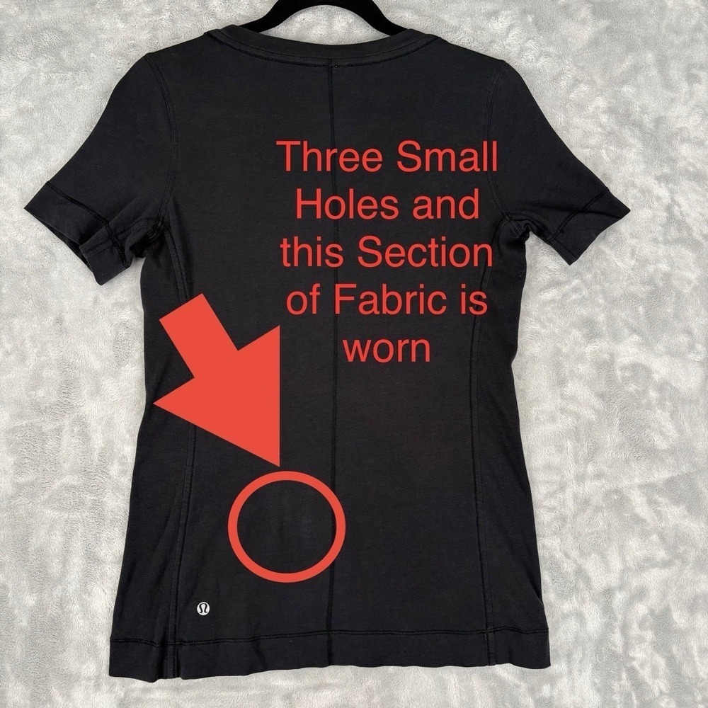 Lululemon Black Short Sleeve T-Shirt Size 6 Top Logo Pima Cotton Spandex DEFECTS - Picture 6 of 11